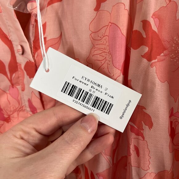 Petal & Pup Forever Print Pink Floral Tiered Midi Dress Long Sleeves Size 12 - Picture 8 of 11